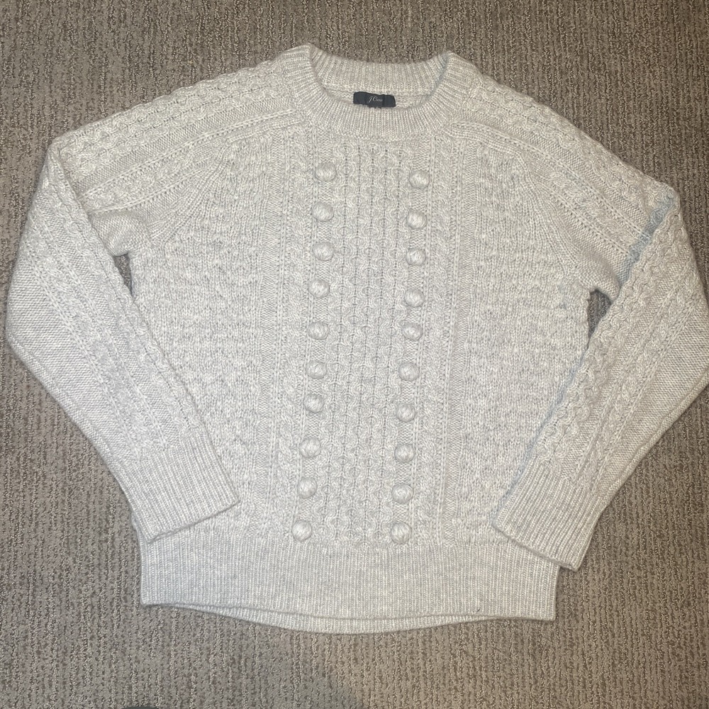 J Crew Womens S Cable Knit Pullover Sweater Crew Neck Fisherman Lambs Wool Blend